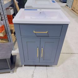 24 in Single Sink Bath Vanity in Gray with White Top $299 