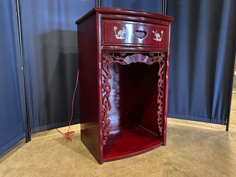 Red Toned Carved Elmwood Display Cabinet