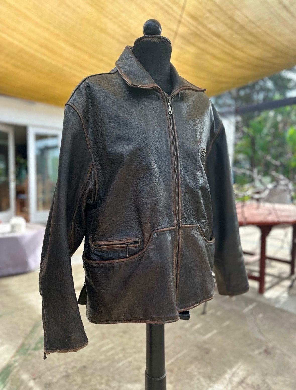Authentic Winlit 1969 Brown Leather Bomber Zip Jacket