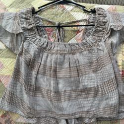 Free People XS Brown Ruffle Crop Top Open Back Tie Boho 