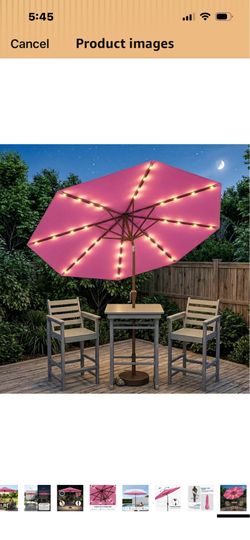 New 10FT Solar Lighted Patio Umbrella, Outdoor Table Market Umbrellas with Push Button Tilt and Crank, 32 LED Lights, 8 Sturdy Ribs, UV-Resistant for 