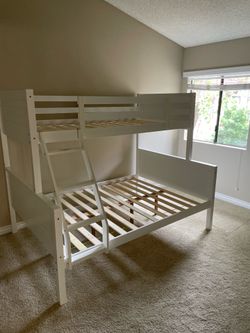 Twin/full bunk bed. Available in espresso & white. Assembly required. Assembly not included. Tax included. Free local delivery. $350 bunk bed only. $5