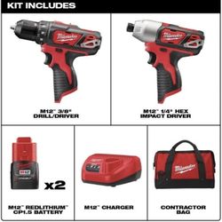 Brand New In A Box Milwaukee M12 Drill Driver & Impact Kit