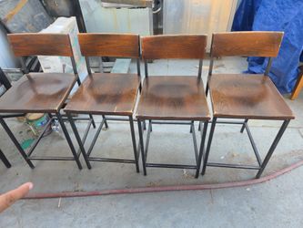 Set of 4 Industrial Wood and Metal Bar Stools