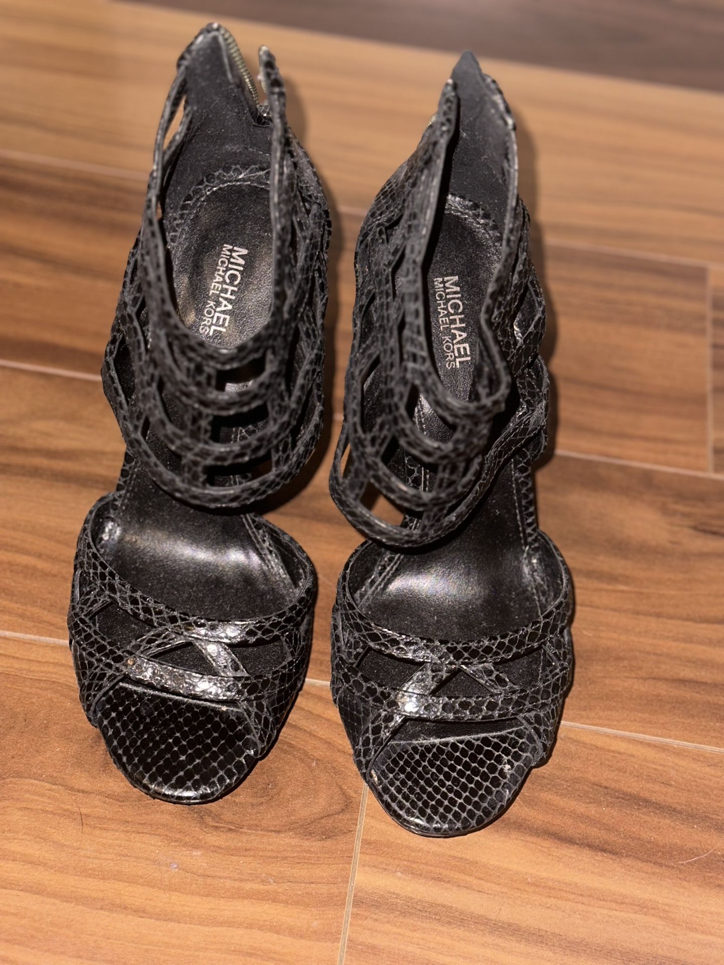 Michael Kors Black Platform High Heels Leather Shoes Sandals Boots