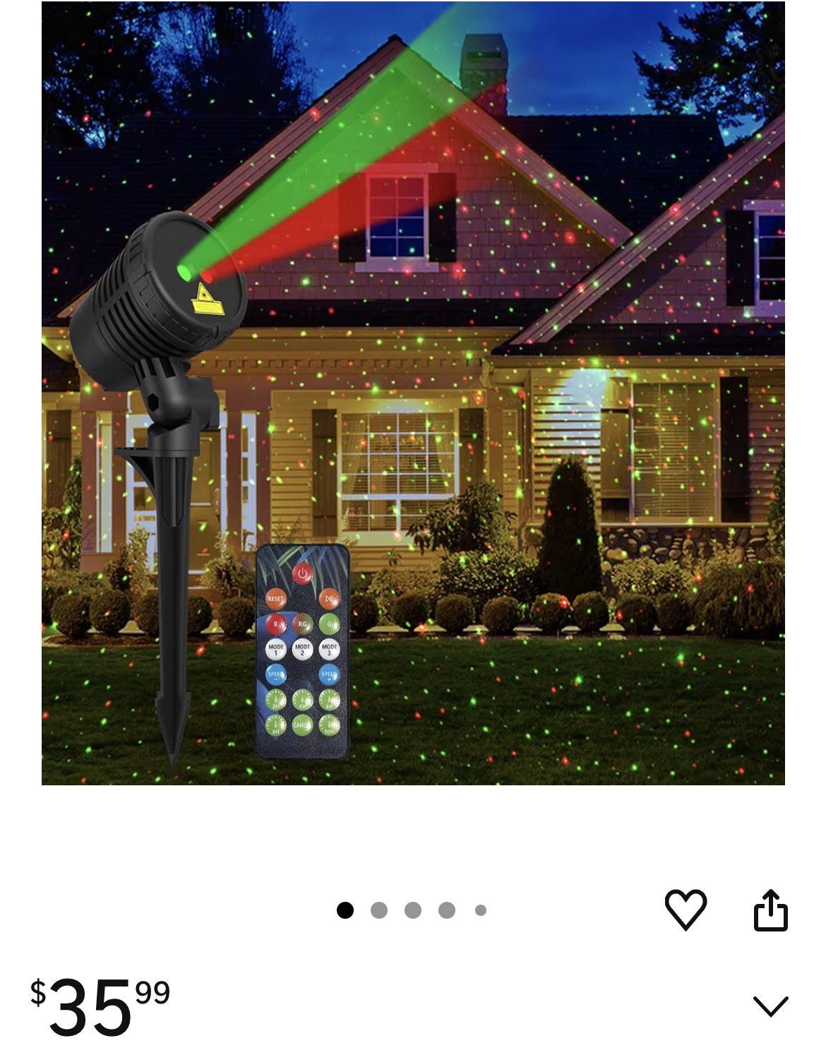 🆕 In 📦 Christmas Projector Lights Outdoor Waterproof with Remote Control with Red&Green Stars for Holiday