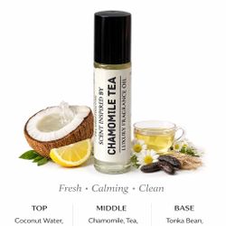 Chamomile Tea Perfume Oil 10ml Coconut Lemon Tonka Musk  Chamomile Tea is a soft, fresh fragrance oil that feels clean, calming, and quietly sophistic