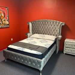 Upholstered Bedroom Set Queen or King Bed Dresser Nightstand Mirror Chest Options  Alzire