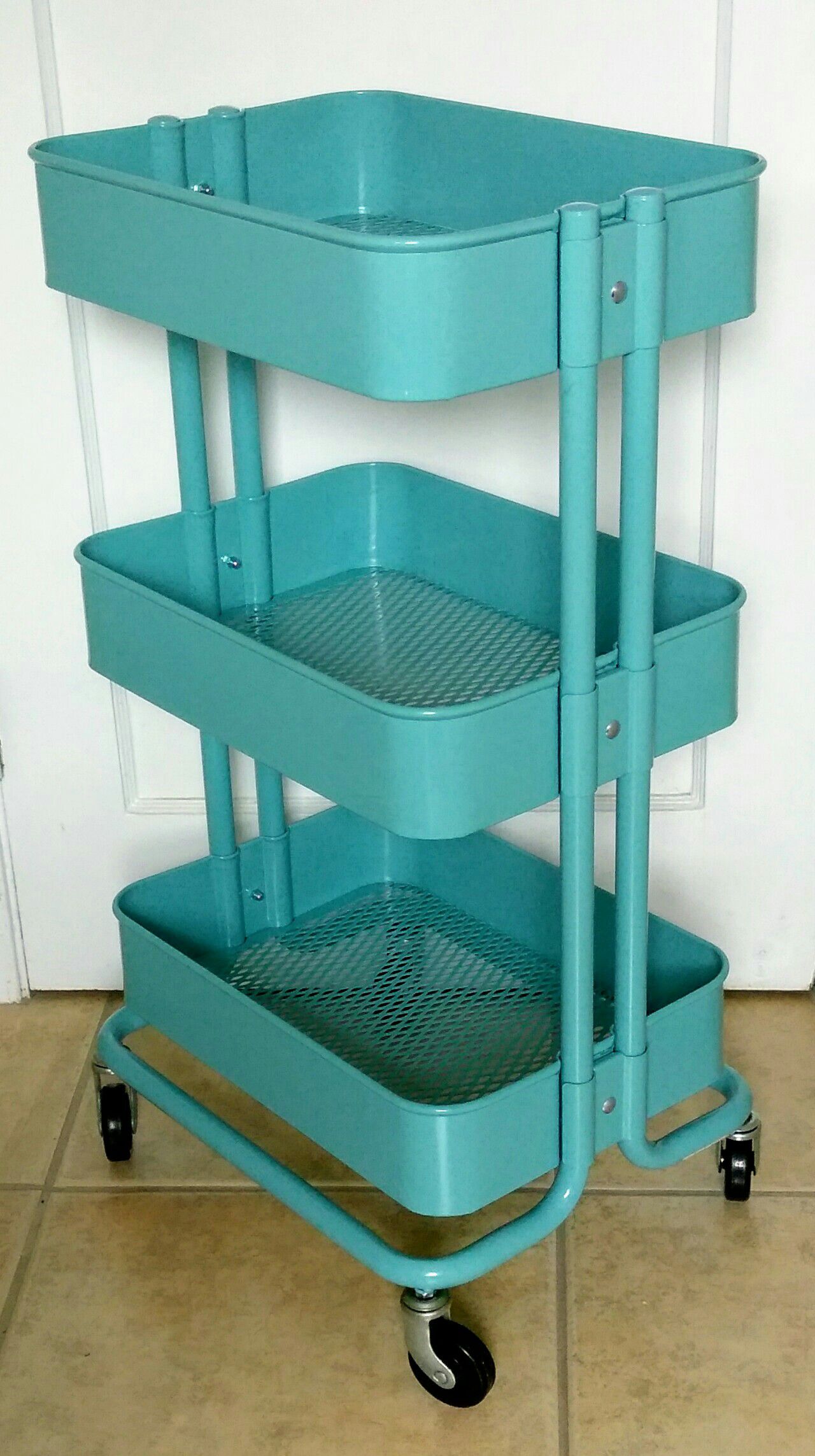 Ikea RASKOG 3-tier metal mesh utility trolley rolling cart storage organizer with wheels