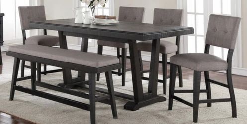 Gray dining table with bench