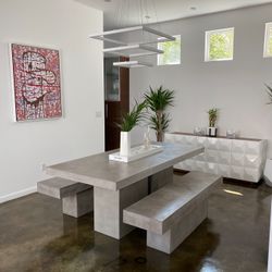 Concrete Dining Table And Bench Set For 6 