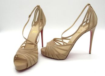 Christian Louboutin Filamenta 120 Beige Mesh Leather Strappy Sandals EU 39.5