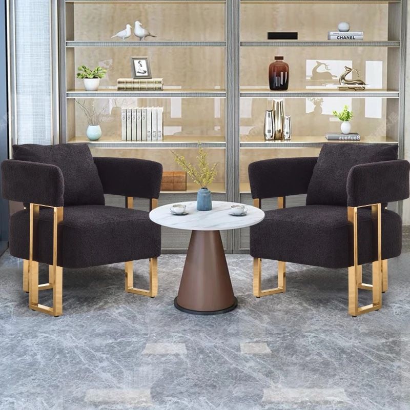 2-Set Living Room Teddy Fleece Upholstered Side Chair with Gold Metal Legs, Modern Decorative Chair, 26" L x 24.5" W x 27" H, Black+Gold