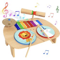 Kids Drum Set, Baby Musical Instruments Toys for Toddlers, 7 in 1 Wooden Xylophone Toddler Drum Set Percussion Instruments Musical Toys Birthday Gifts