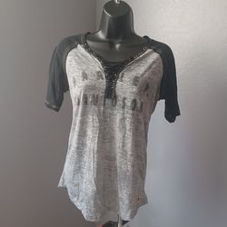 Harley-Davidson Lace-Up Raglan Tee sheer Grey Black size small