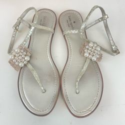 Kate Spade Silver Leather and Pearl Sandals Women’s Size 9.5