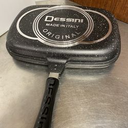 Double Side Pan Grill Italy 13” Locking Magnetic Griddle Fry Pan, Granite Gray