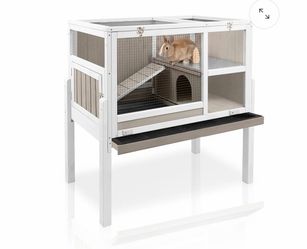 PET37 Rabbit & Guinea Pig Hutch (38"L) - 2-Story, Hideout & Tray - PET37