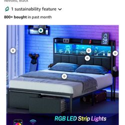Queen Bed Frame W/ Neon Lights And Storage