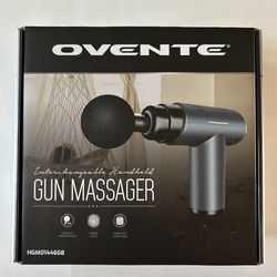 Ovente Interchangeable Handheld Gun Massager, New, Silver.