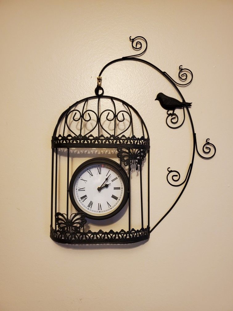 Black Wrought Iron Bird Cage Wall Clock