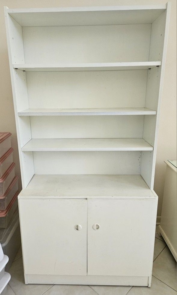 White Tall 3 Shelf Bookshelf with Cabinet