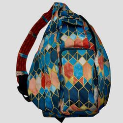KAVU Rope Sling Bag Stained Glass HTF Outdoors Crossbody Hiking Travel Geometric