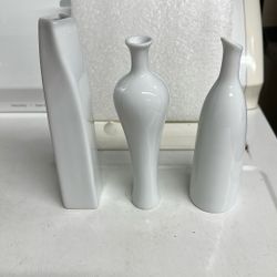 3 Pieces White Ceramic Vases for Home Decor 7-8 inch Tall