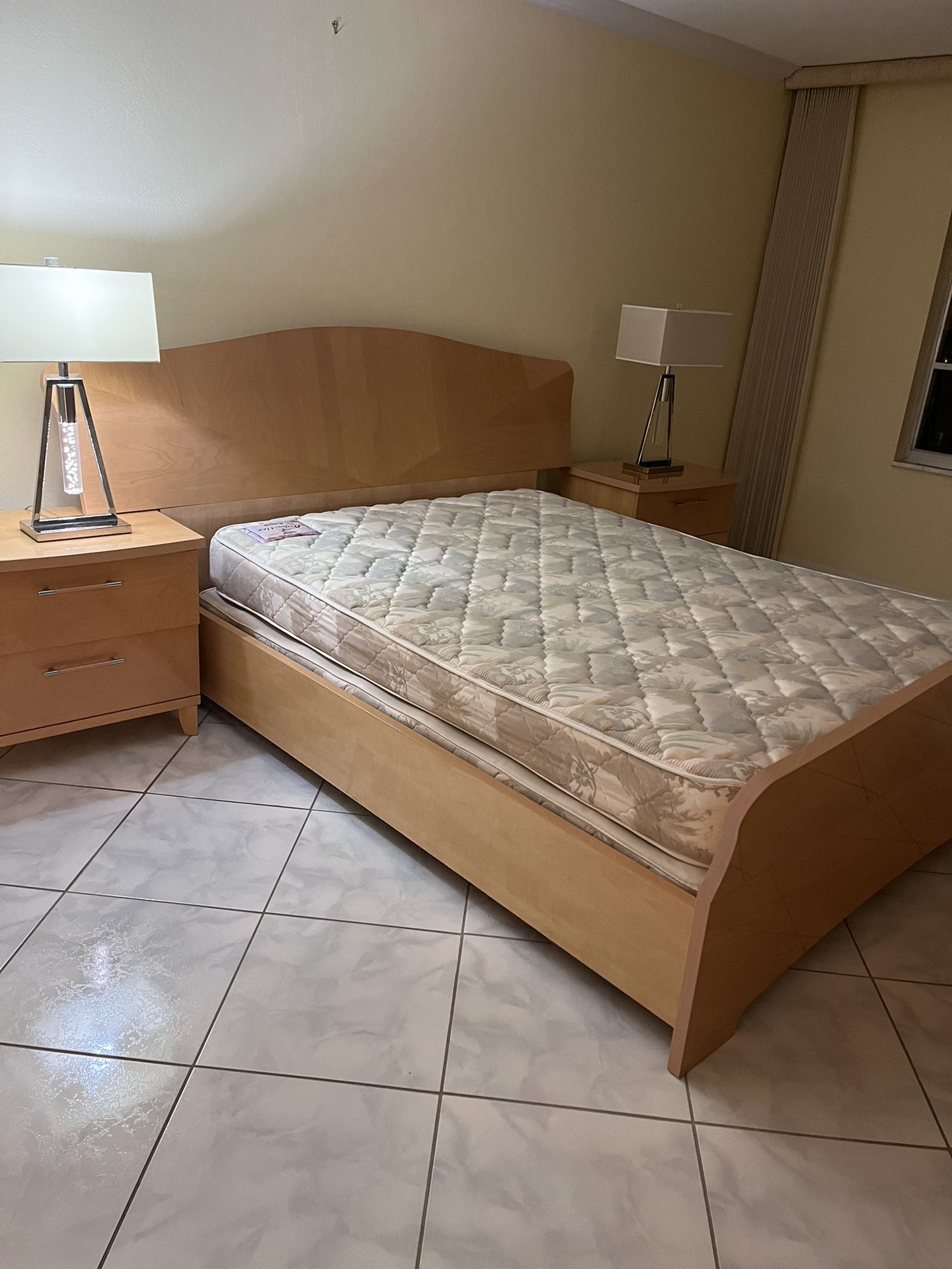Queen Bed Frame With Box Spring & Mattress 
