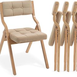 HOMEFUN Folding Chairs with Cushion, Wooden Padded Foldable Chair 4 Pack, Portable and Assembled Seat for Guests Kitchen Office Wedding and Party, Kha