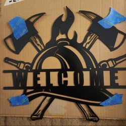 Firefighter Metal Art approximately 12 in x12 in