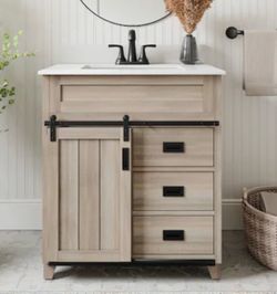 Style Selections Morriston 30-in Light Natural Oak Undermount Single Sink Bathroom Vanity with White Engineered Stone Top