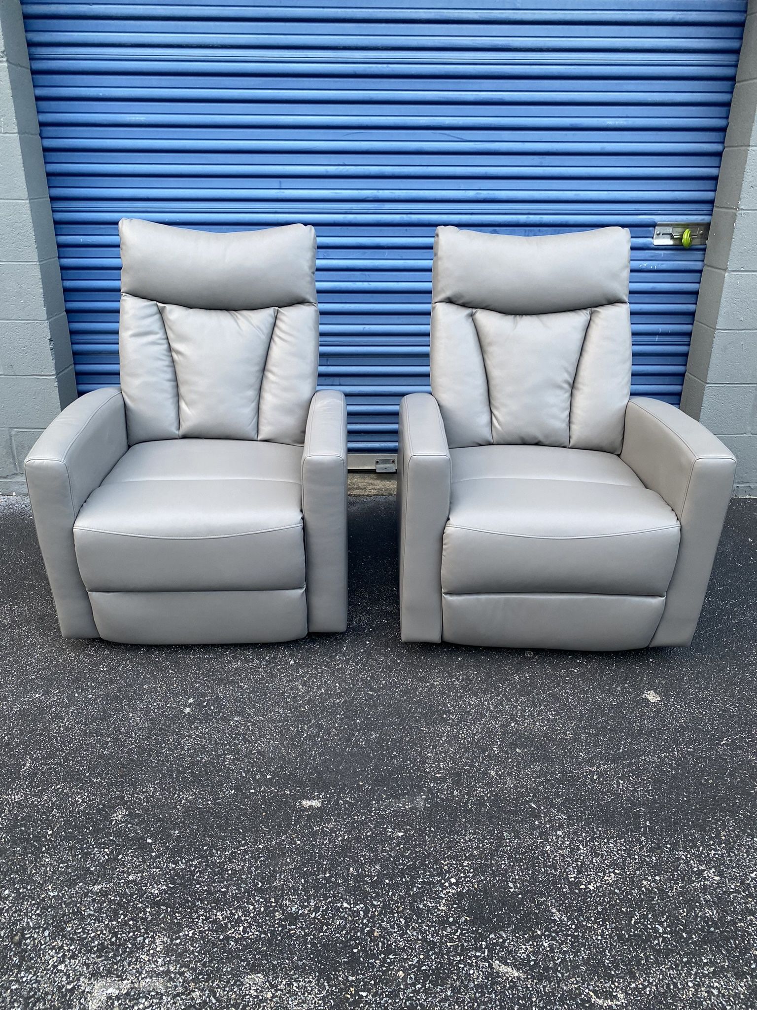 New Pair Of Grey Faux Leather Rocker Recliners Reclining Chairs 