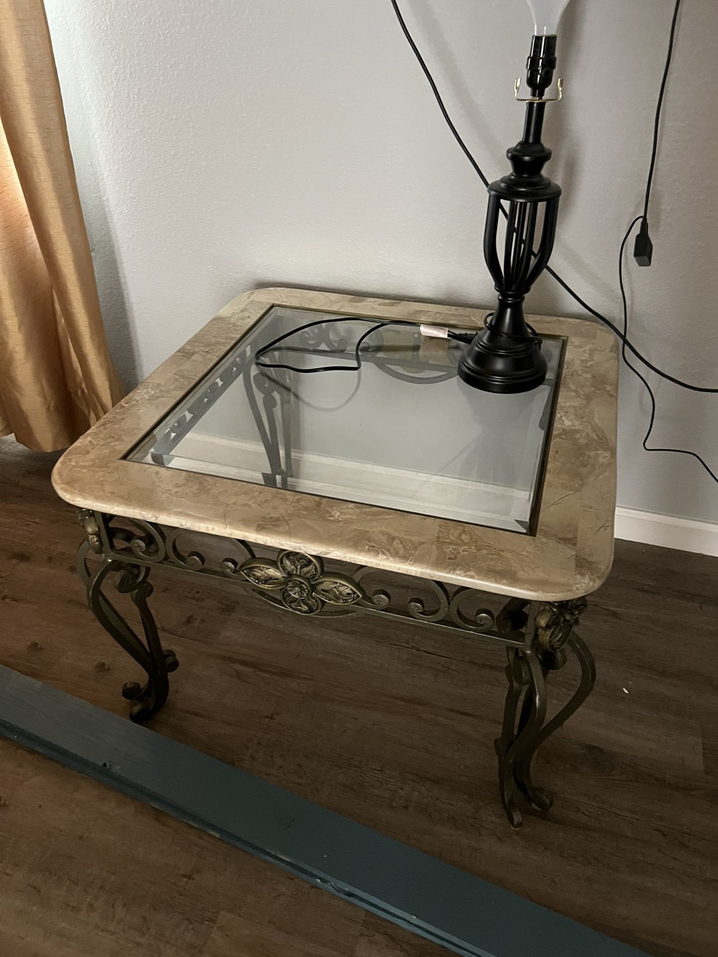 Wrought Iron End Tables With Glass Insert (2)