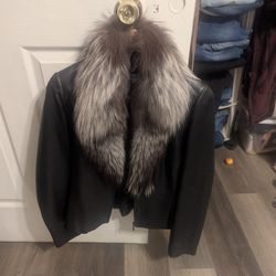 PAOLO SANTINI LEATHER JACKET W REMOVEABLE MINK COLLAR 