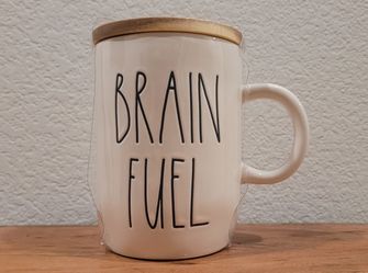 rae dunn brain fuel mug w lid