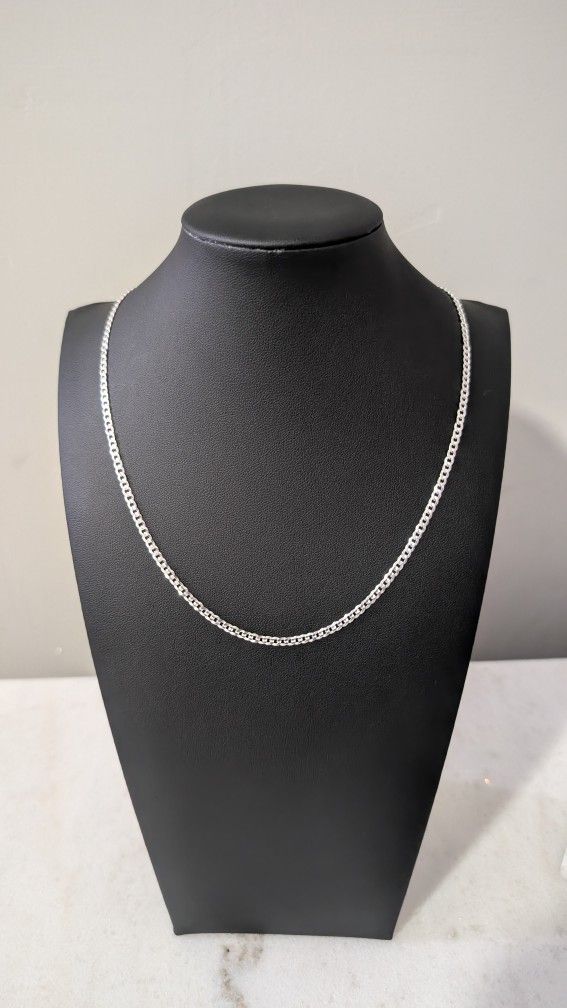 Solid .925 Sterling Silver 18" Cuban Chain
