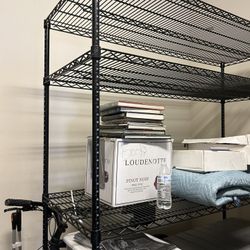 ULINE (1) & (1) INTRO METRO Black Mobile Metal Shelving ULINE: 72x24x69. INTRO METRO 73x58x18