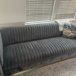 2 Piece Of Modway Sanguine Vintage Glamour Channel Tufted Performance Velvet Upholstered Sofa in Gray