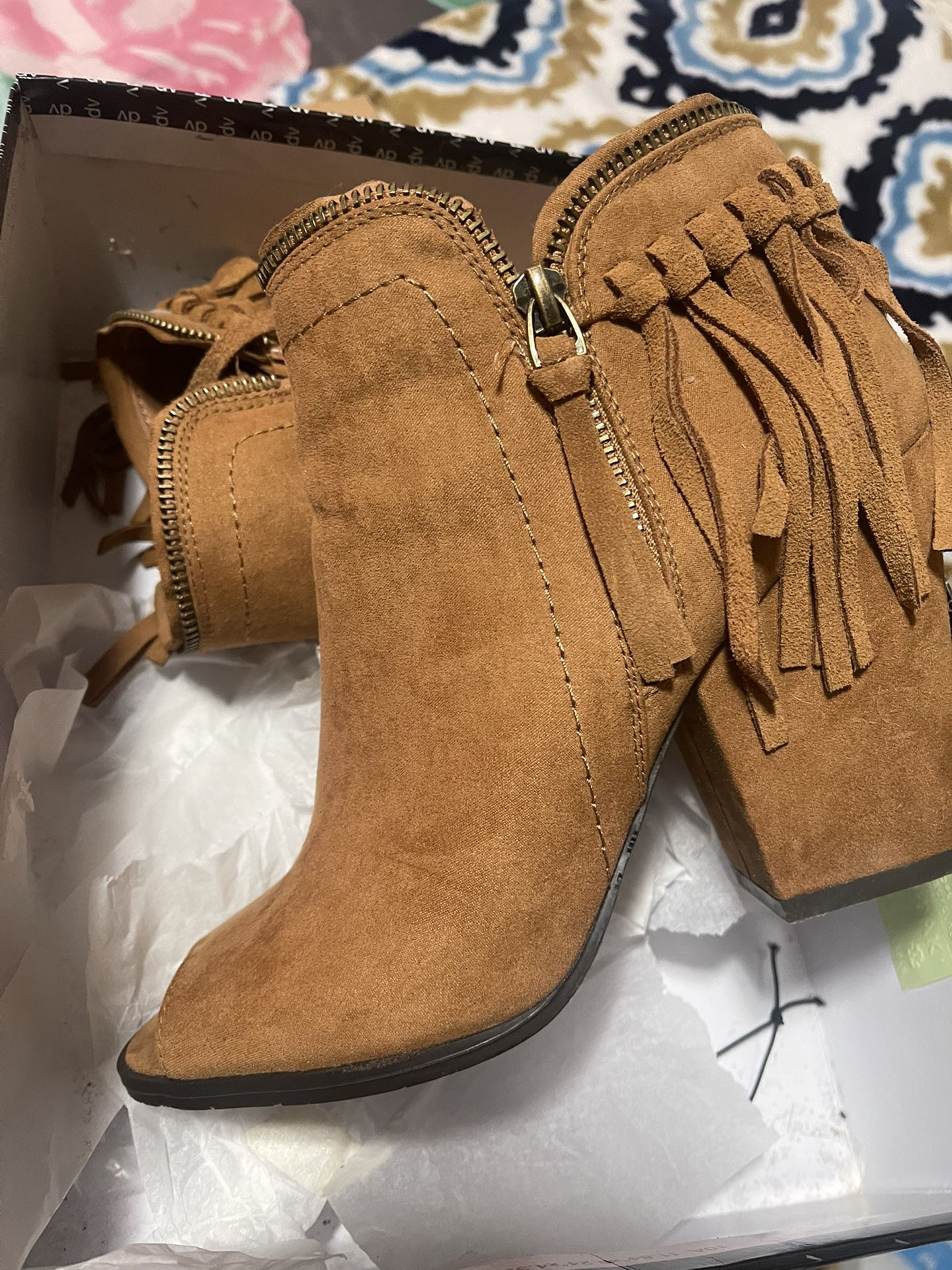Open Toe Fringe Booties