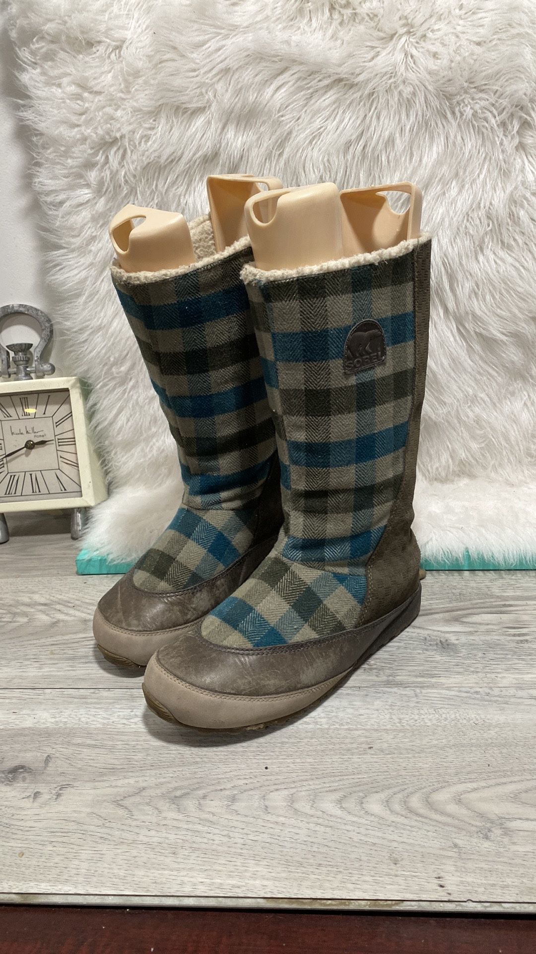 Sorel Mackenzie Plaid Shearling Lined Tall Winter Snow Boots Womens 9.5 