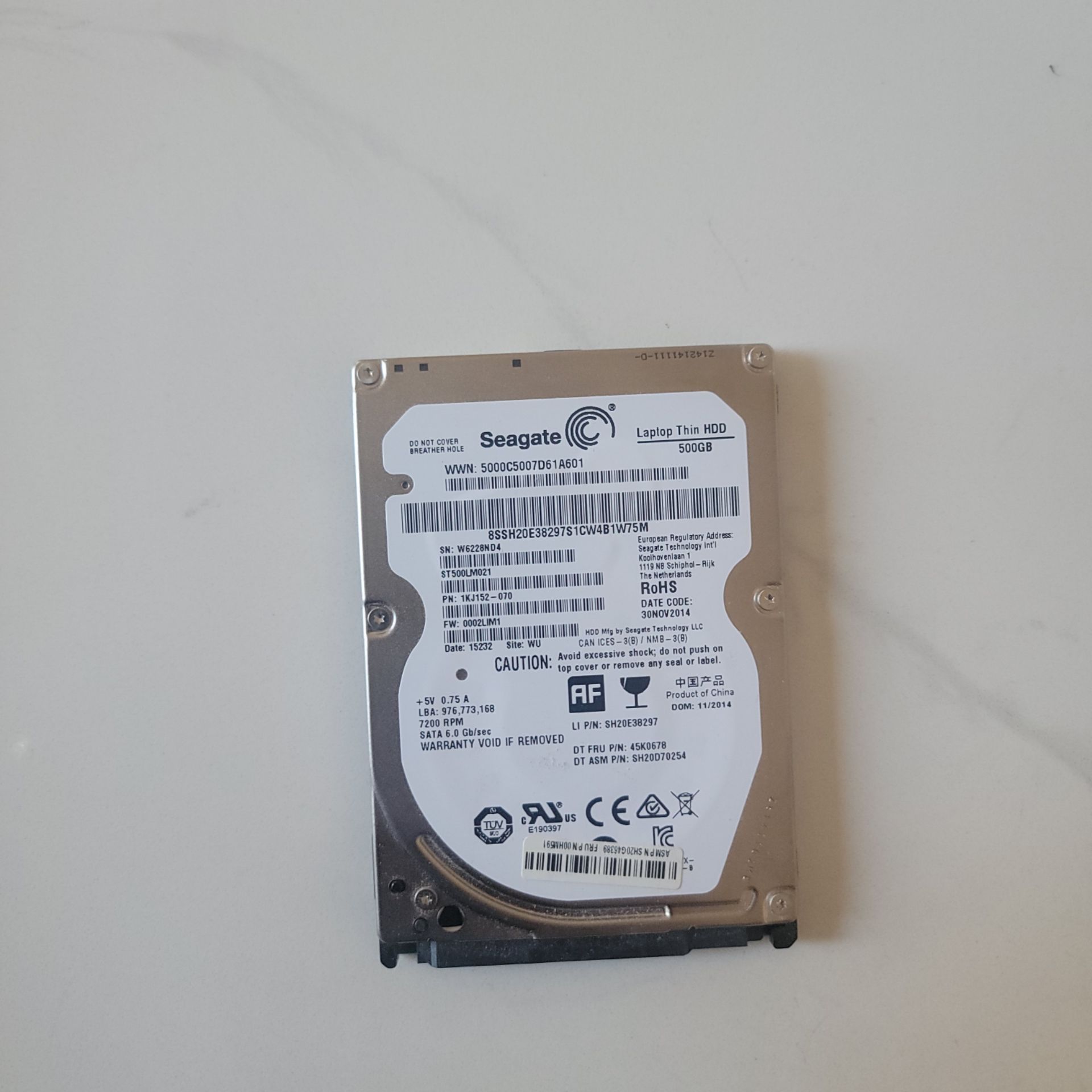 500 GB thin harddrive