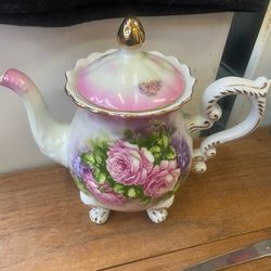 Vintage Floral Flower Pink Roses Teapot 
