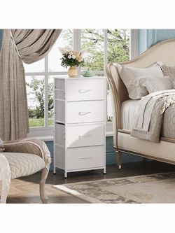 Dresser with 4 Drawers, Storage Tower, Organizer Unit, Fabric Dresser for Bedroom, Hallway, Entryway, Closets, Sturdy Steel Frame, Wood Top, Easy Pull