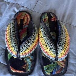 Farm Rio Black Banana Puffy Fluffy Crochet Flip Flop Women’s Shoes 