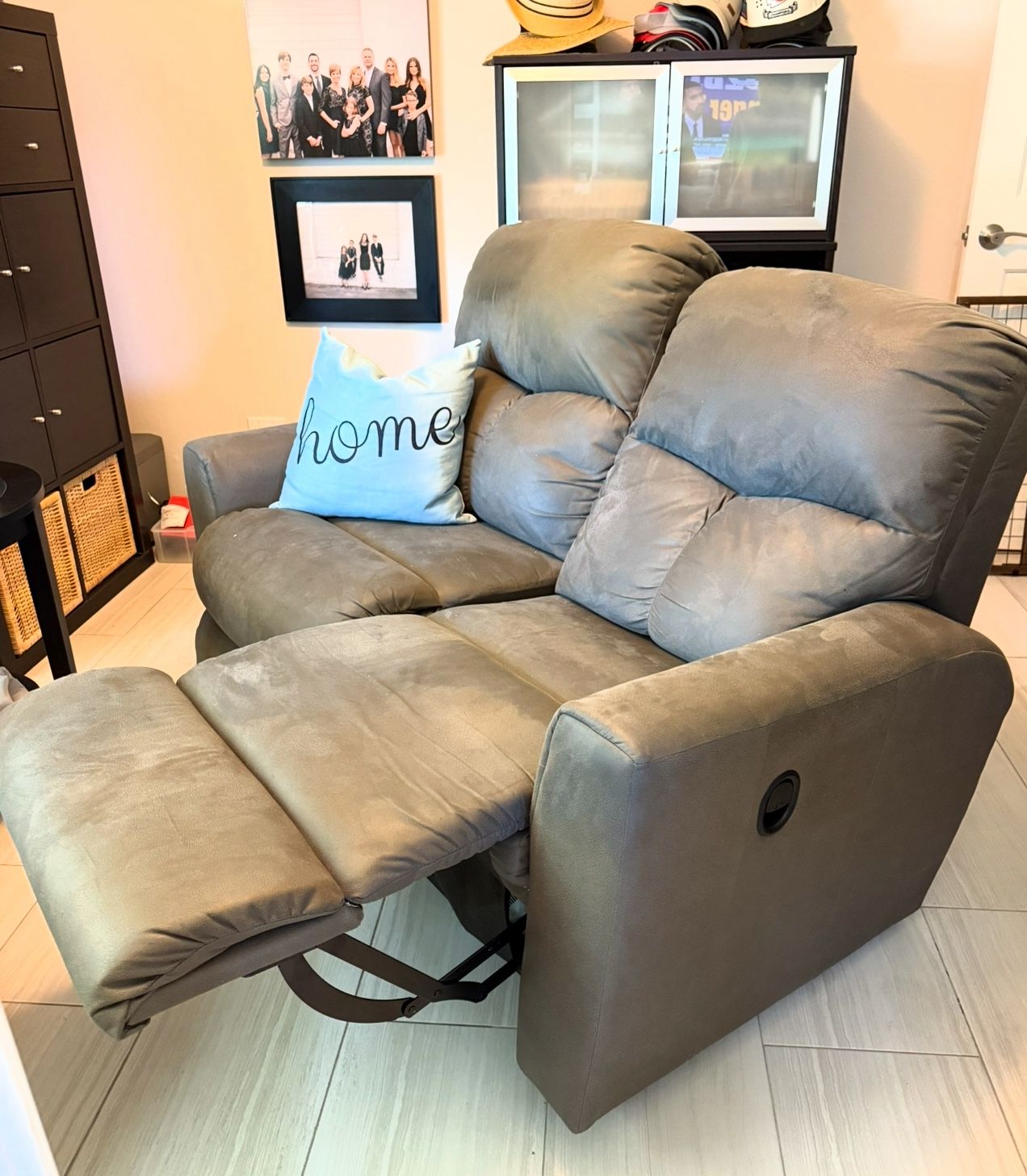 Grey Brown Soft “Suede” Loveseat La-Z-Boy Recliner