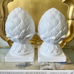 9” H Glazed Ceramic Artichoke on a Platform Sculptures/Bookends - Pair