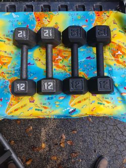 2 PAIR OF 12 POUND STEEL HEX DUMBBELLS