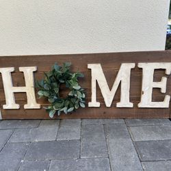 Large Rustic Farmhouse HOME Wood Wall Sign With Wreath