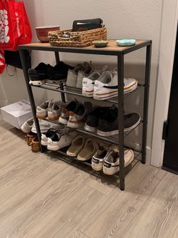 4-Tier Metal Shoe Rack with Wood Top